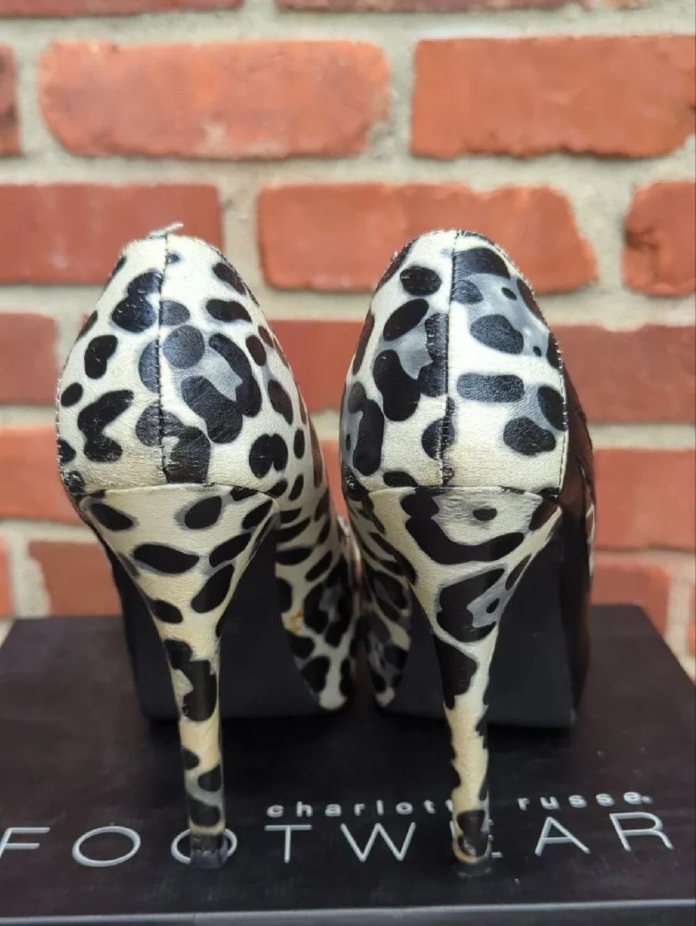 Russ Black and White Leopard Platform Pumps 4.5 in
